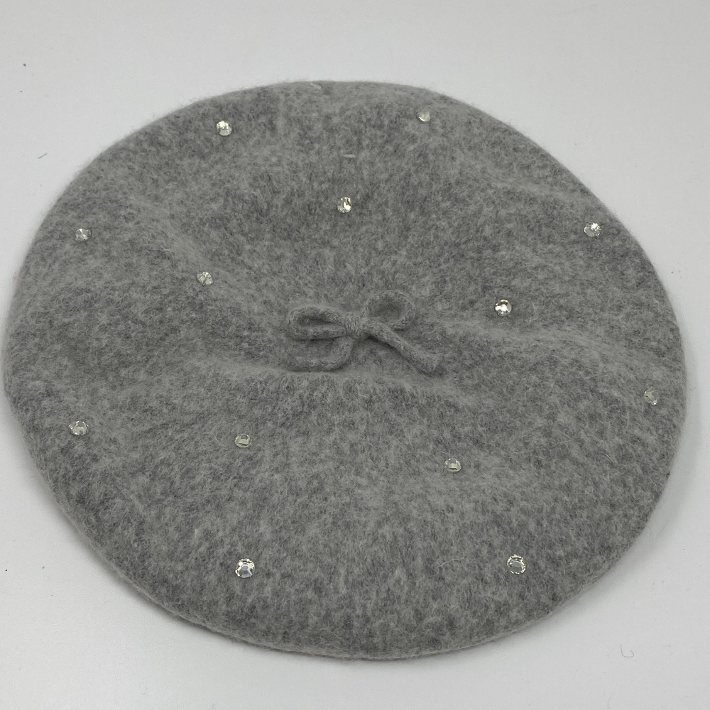 Kate Spade New York Womens One Size Bedazzled Felt Beret Heather Gray Clear